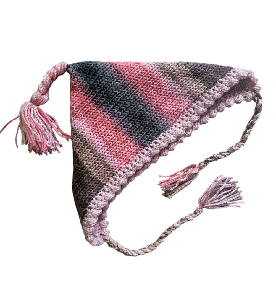 Knitted Woodland Forest Pixie Hat Child Bonnet Emo Goth Whimsy Autumn Pink Grey Taupe Brown Elf Fairy Girl 8 - 12 Year Old Winter Gift HT25 - Oh My Gothness