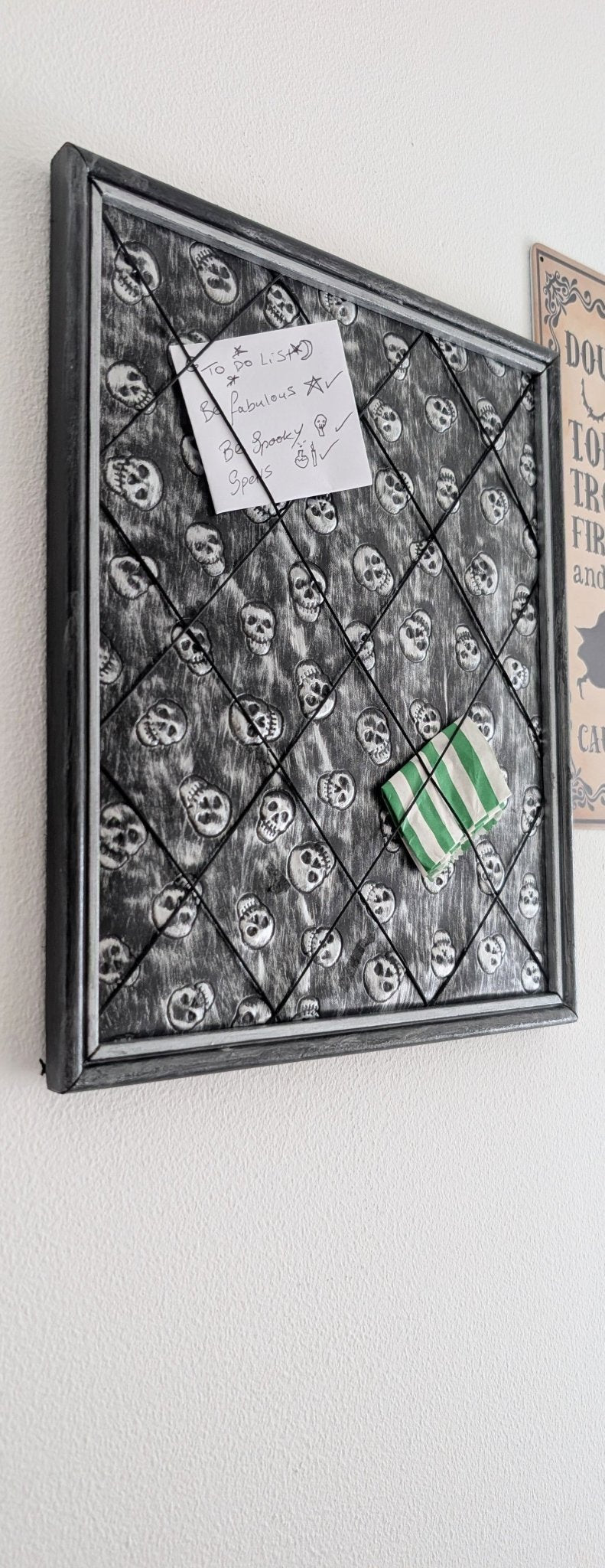 Memo pin board Black Silver Skulls. Gothic Horror Home Decor - Oh My Gothness