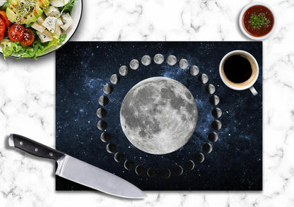 Moon Phases Tempered Glass Cutting Board, Space Kitchen Decor - Oh My Gothness