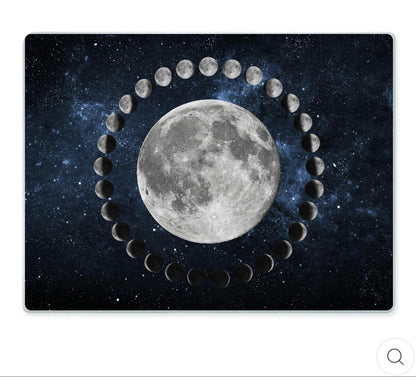 Moon Phases Tempered Glass Cutting Board, Space Kitchen Decor - Oh My Gothness