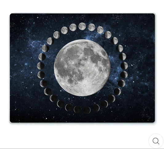 Moon Phases Tempered Glass Cutting Board, Space Kitchen Decor - Oh My Gothness