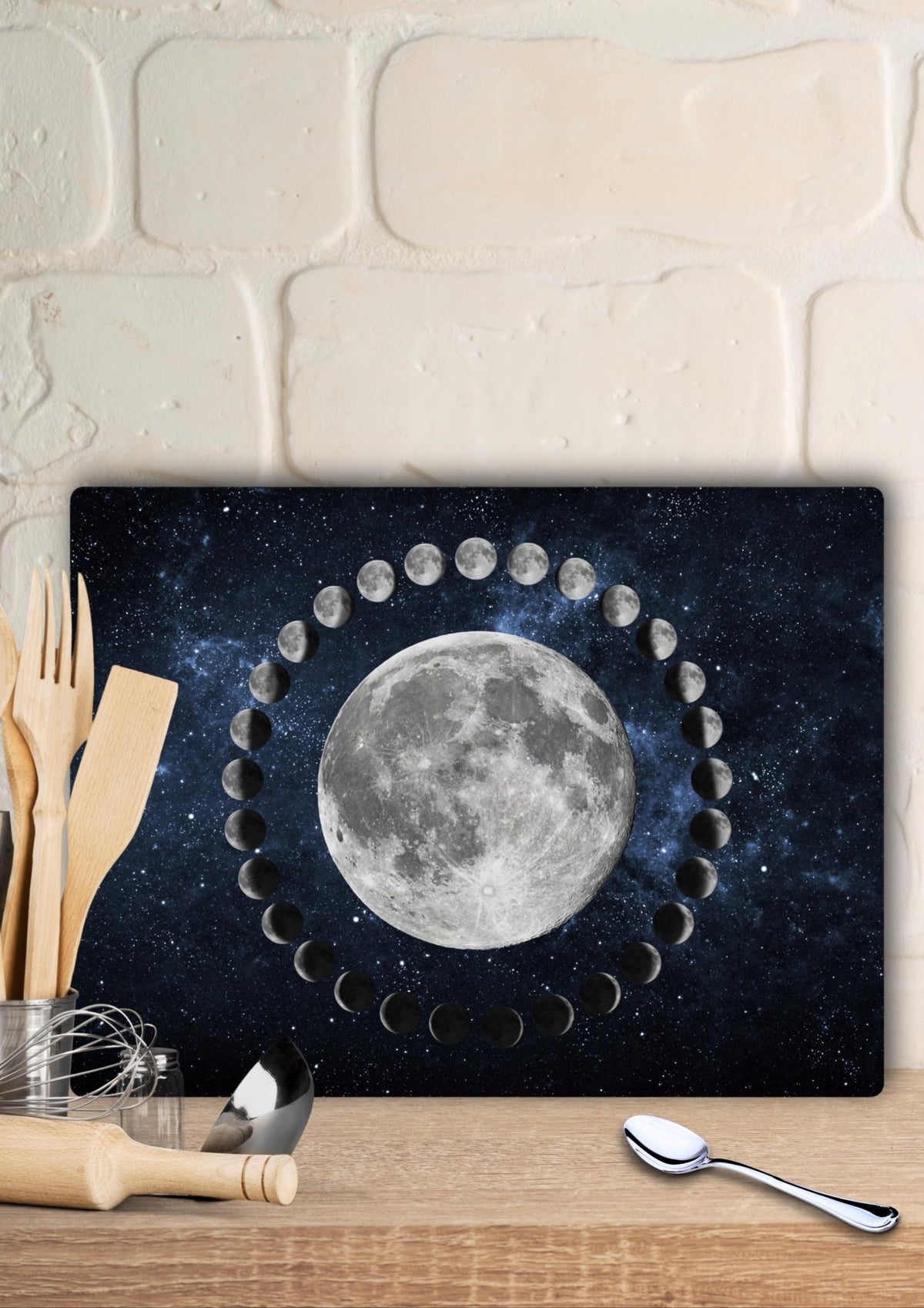 Moon Phases Tempered Glass Cutting Board, Space Kitchen Decor - Oh My Gothness