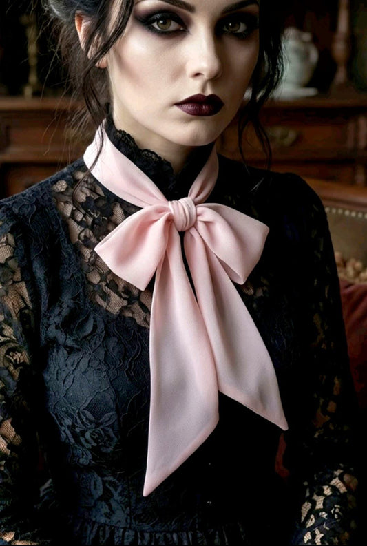 Pale Pink Chiffon Cravat Bow Tie Scarf Unisex Holiday Groom Gothic - Oh My Gothness