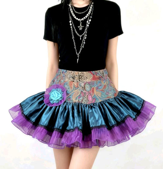 Peacock Blue & Purple Lolita Cake Skirt - Y2K Maid Gothic Kei, Size 12 - 16 (UK) - Oh My Gothness
