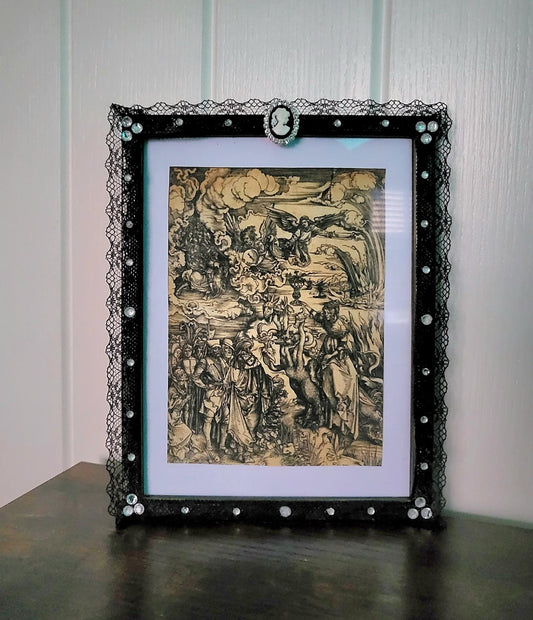 Picture Photo Frame OOAK Handpainted Black Lace Covered With Cameo & Diamontes 7"x 9" Gothic Decor Homes Interiors Great Gift PF5 - Oh My Gothness