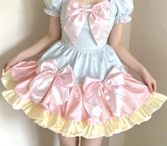 Pink Lemon Blue Sweet Lolita Kawaii Skirt - Frills Bows Kei Size 8 - 10 (UK) - Oh My Gothness