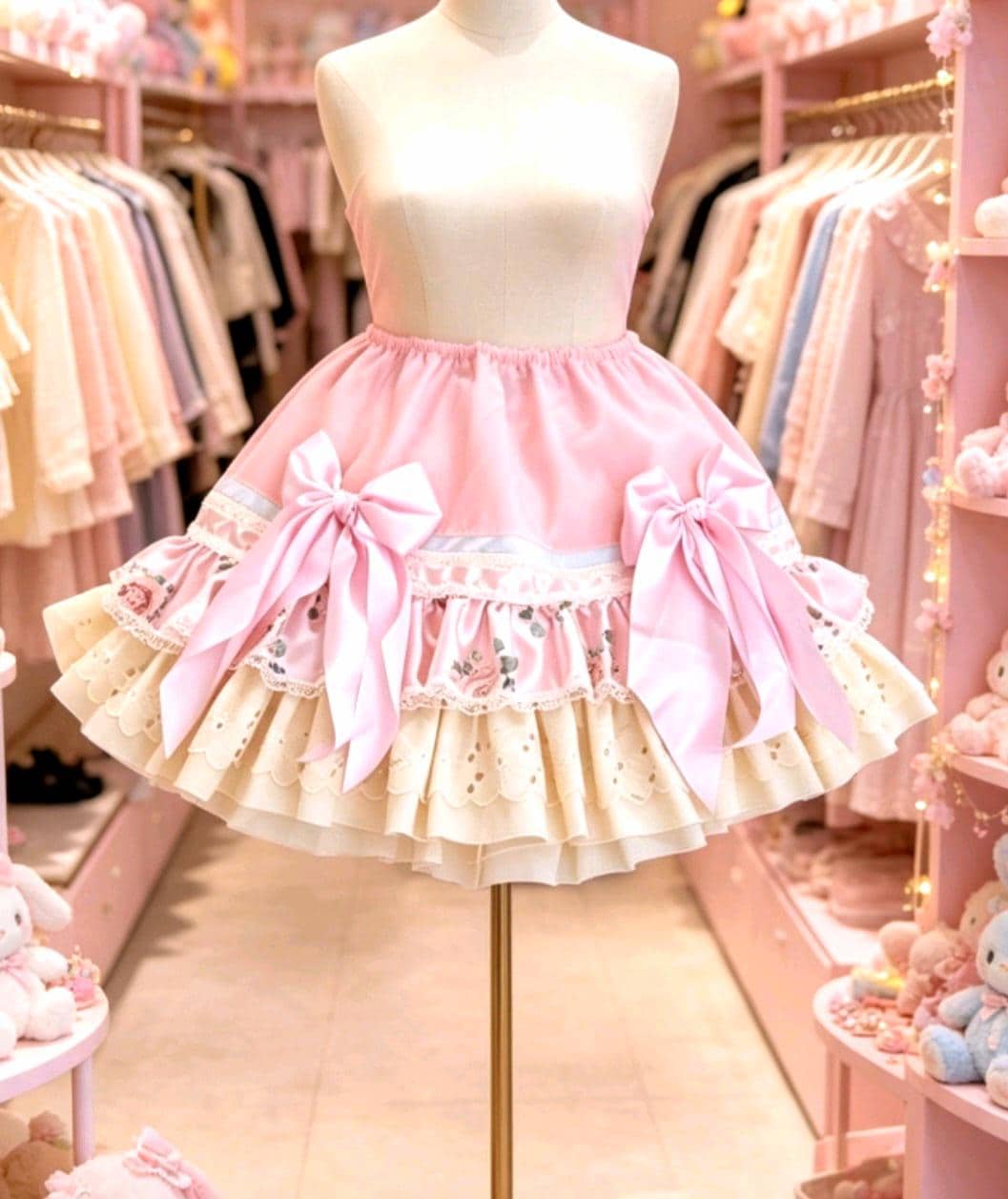 Pink Lemon Blue Sweet Lolita Kawaii Skirt - Frills Bows Size 14 - 18 (UK) - Oh My Gothness