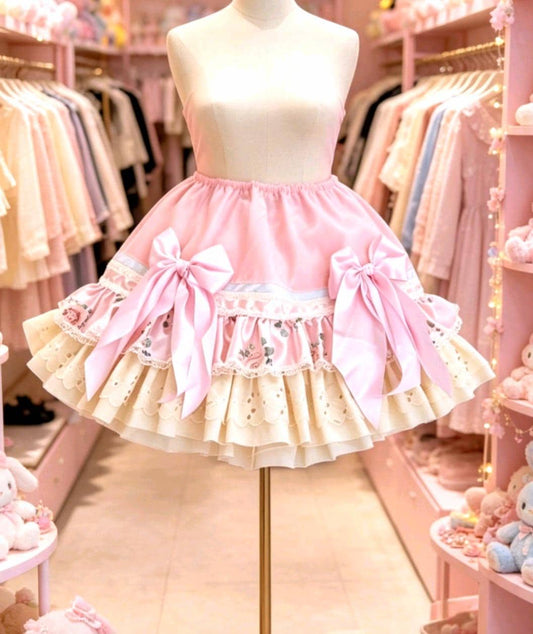 Pink Lemon Blue Sweet Lolita Kawaii Skirt - Frills Bows Size 14 - 18 (UK) - Oh My Gothness