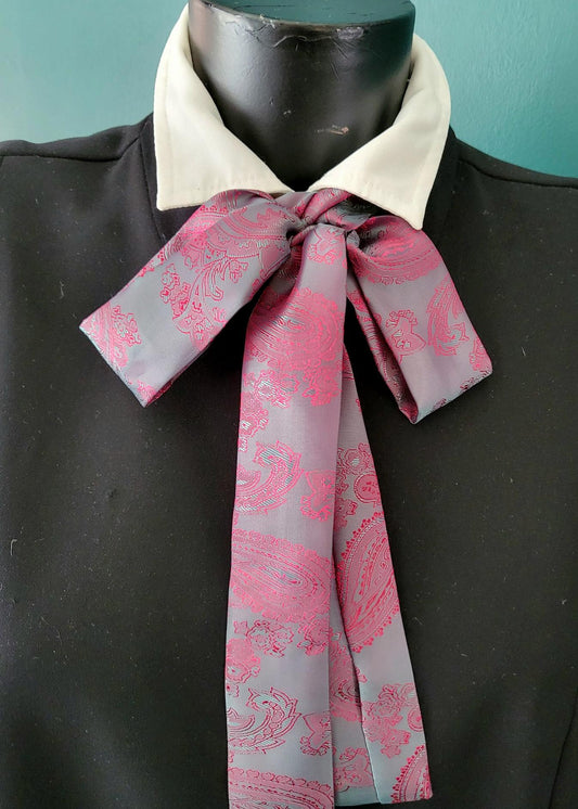 Pink Teal Blue Satin Paisley Self Tie Skinny Cravat Neck Scarf Multi Way Steampunk Wedding Pussy Bow Theatre Costume Victorian Whitby CV2 - Oh My Gothness