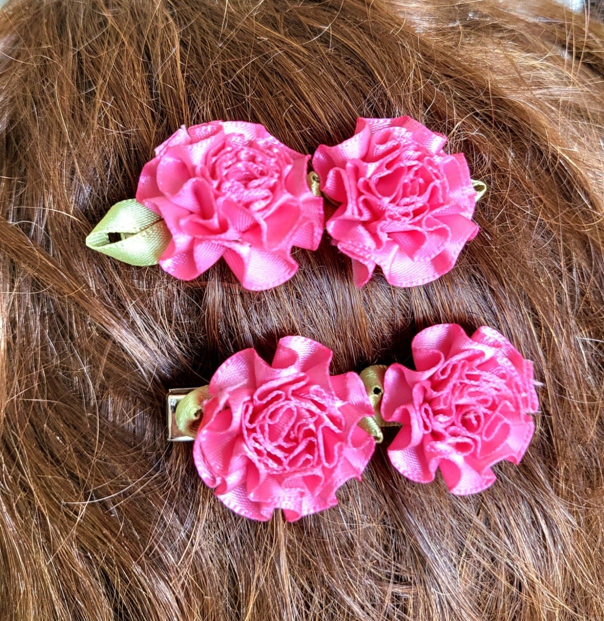 Pretty Hot Pink Roses Hair Slide Wedding Party Punk Emo Funky Whitby Prom Theatre On Crocodile Clip Handmade H11 - Oh My Gothness