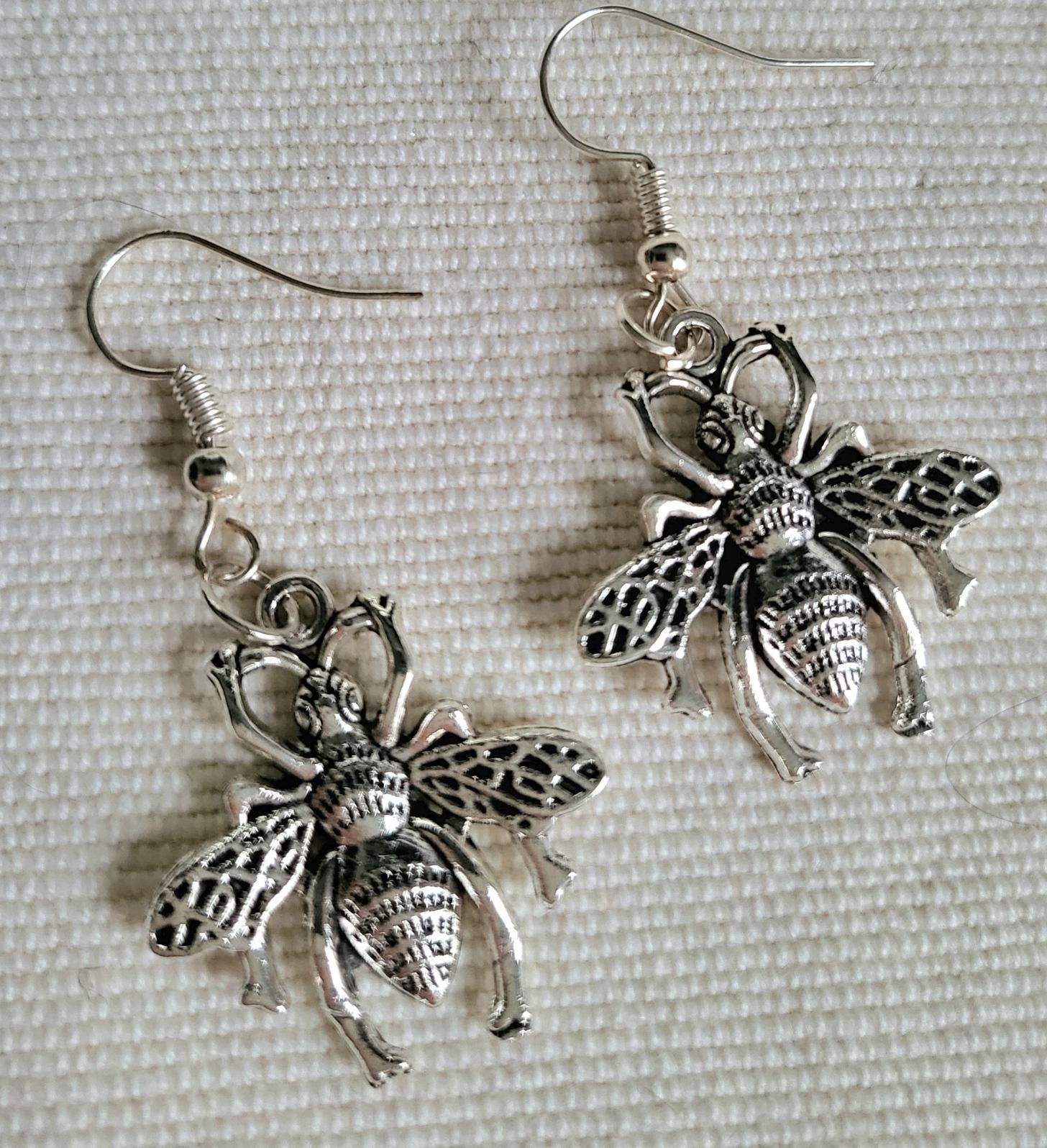 Pretty Silver Bumble Bee Wasp Drop Earrings Party Holiday Whitby Festival Great Gift ER1 - Oh My Gothness