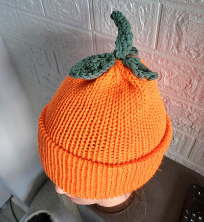 Pumpkin Knitted Hat Orange & Green Halloween Fancy Dress Punk Emo Goth Winter Gift HT4 - Oh My Gothness