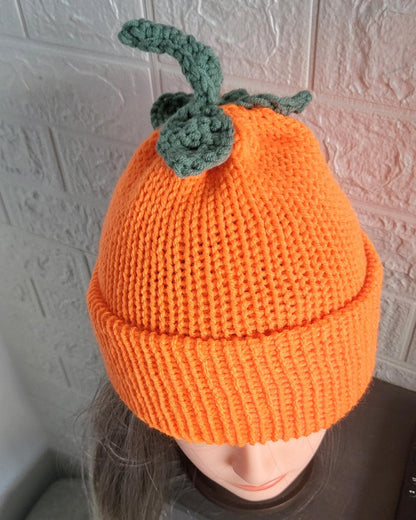 Pumpkin Knitted Hat Orange & Green Halloween Fancy Dress Punk Emo Goth Winter Gift HT4 - Oh My Gothness