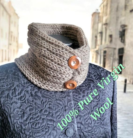 Pure Wool Light Brown Snood Neck Warmer 100% Virgin Wool Slip Over Head Autumn Winter Gift Cosy Warm Cowl Free Size SC9 - Oh My Gothness