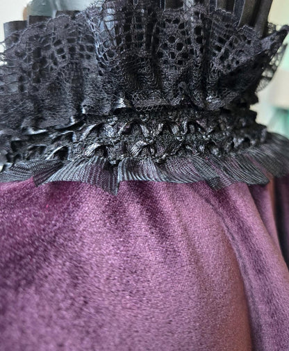 Purple Aubergine Velvet Victorian Cape Capelet Steampunk Wedding Whitby Regency Circular Black Lace Gothic Theatre Costume Fancy Dress CP59 - Oh My Gothness