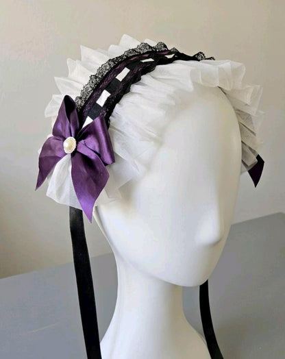 Purple Black Lace Lolita Headpiece Head Band - Steampunk Cissy Maid Gothic Emo - Oh My Gothness