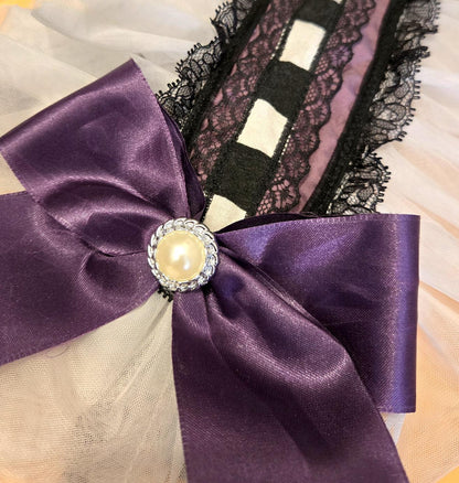 Purple Black Lace Lolita Headpiece Head Band - Steampunk Cissy Maid Gothic Emo - Oh My Gothness