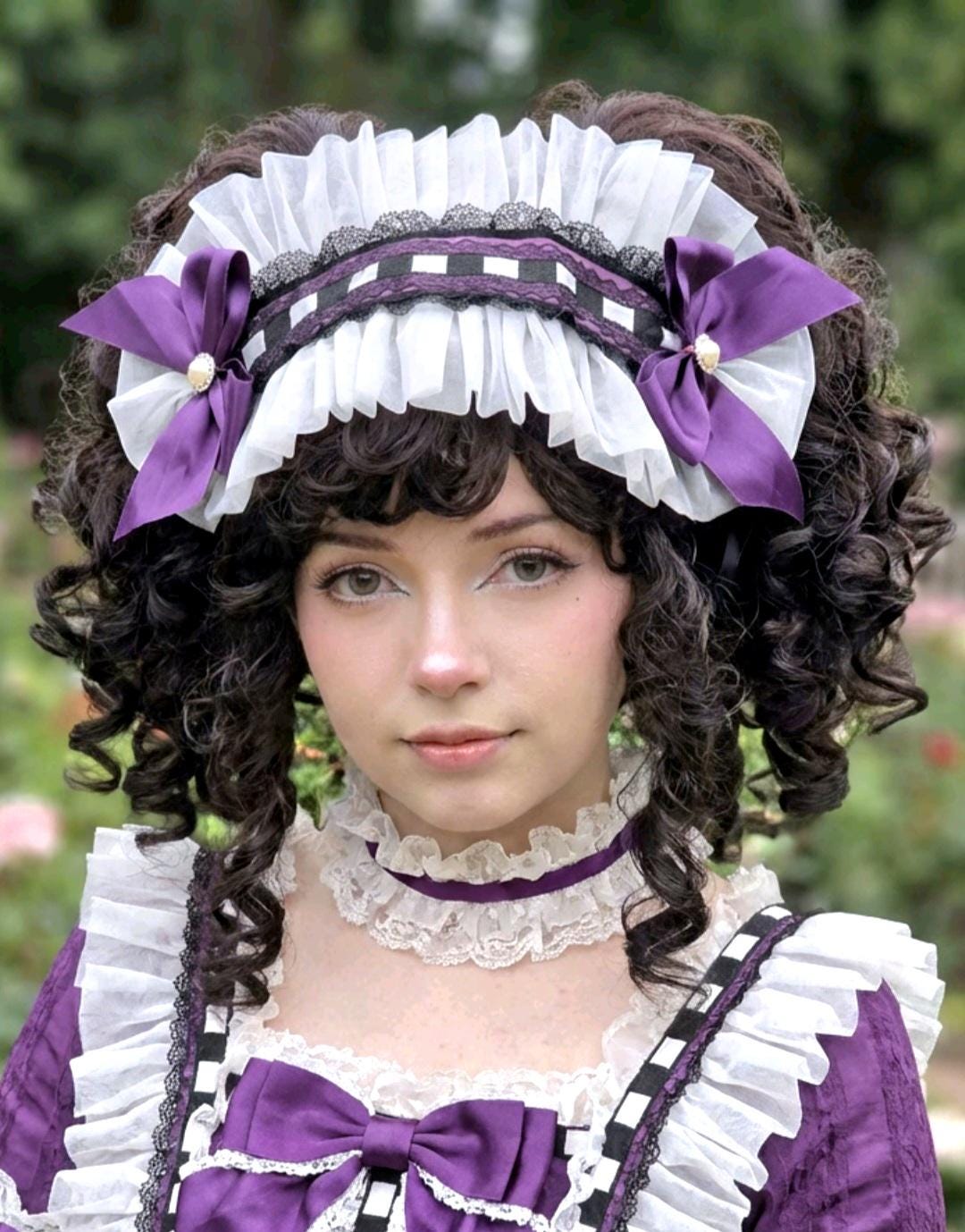 Purple Black Lace Lolita Headpiece Head Band - Steampunk Cissy Maid Gothic Emo - Oh My Gothness
