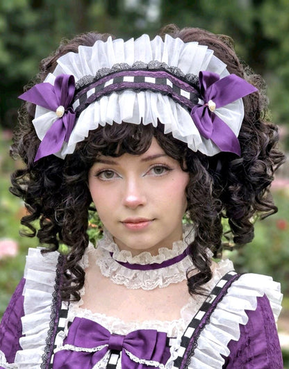 Purple Black Lace Lolita Headpiece Head Band - Steampunk Cissy Maid Gothic Emo - Oh My Gothness