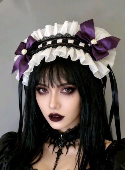 Purple Black Lace Lolita Headpiece Head Band - Steampunk Cissy Maid Gothic Emo - Oh My Gothness