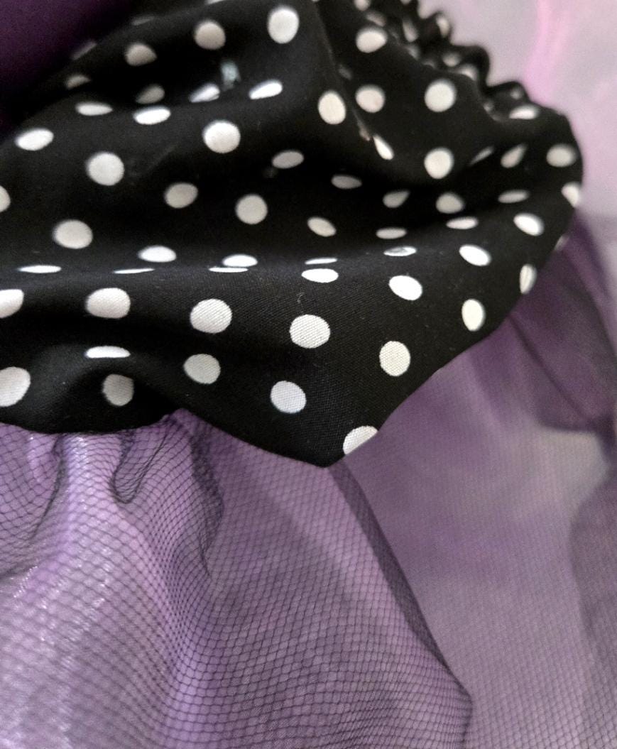 Purple Black White Polka Dot Lolita Frilly Skirt - Y2K Maid Gothic Kei, Size 10 - 12 (UK) - Oh My Gothness