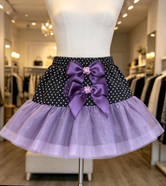 Purple Black White Polka Dot Lolita Frilly Skirt - Y2K Maid Gothic Kei, Size 10 - 12 (UK) - Oh My Gothness