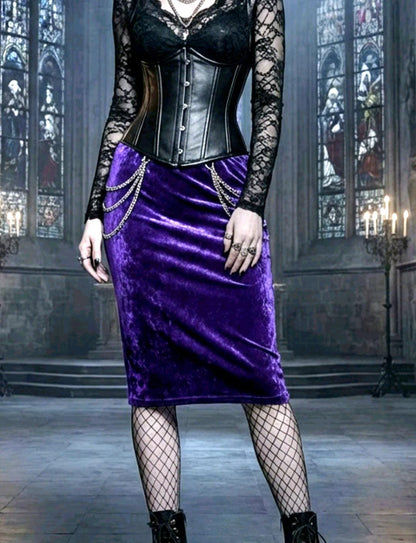 Purple Crushed Velvet Pencil Skirt - Gothic Witch Costume Size 6 - 10 (UK) - Oh My Gothness