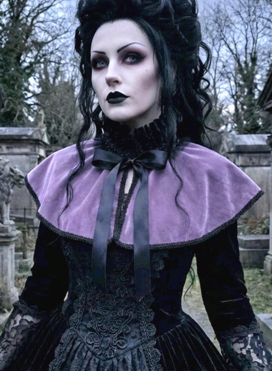 Purple Lilac Velvet Capelet: Gothic Black Lace, Steampunk Costume - Oh My Gothness