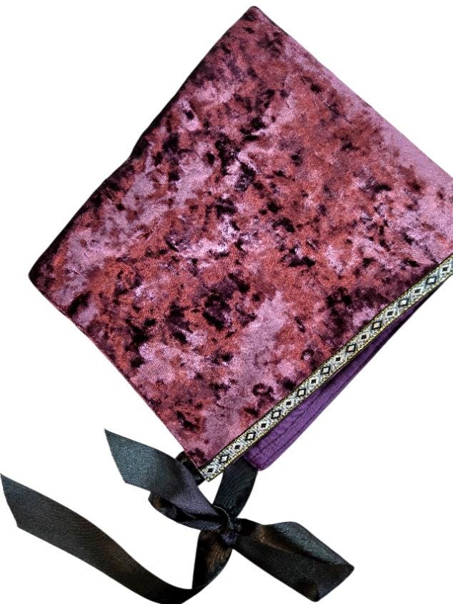 Purple Velvet Woodland Pixie Hat Bonnet Hood Lined Whimsical Fairy Adult Winter Christmas HT63 - Oh My Gothness