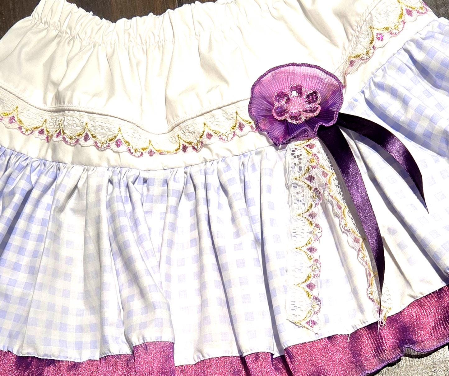 Purple White Gingham Lolita Cake Skirt - Y2K Maid Tutu Cissy Gothic Kei Size 8 - 12 (UK) - Oh My Gothness