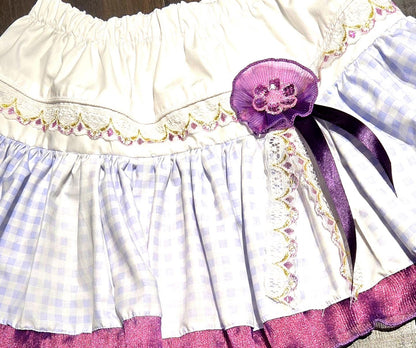 Purple White Gingham Lolita Cake Skirt - Y2K Maid Tutu Cissy Gothic Kei Size 8 - 12 (UK) - Oh My Gothness