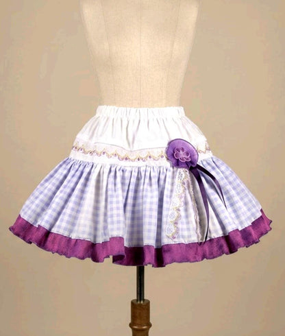 Purple White Gingham Lolita Cake Skirt - Y2K Maid Tutu Cissy Gothic Kei Size 8 - 12 (UK) - Oh My Gothness