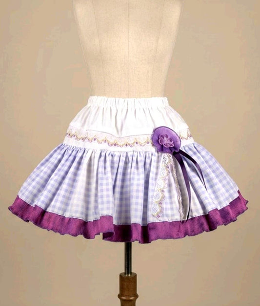 Purple White Gingham Lolita Cake Skirt - Y2K Maid Tutu Cissy Gothic Kei Size 8 - 12 (UK) - Oh My Gothness
