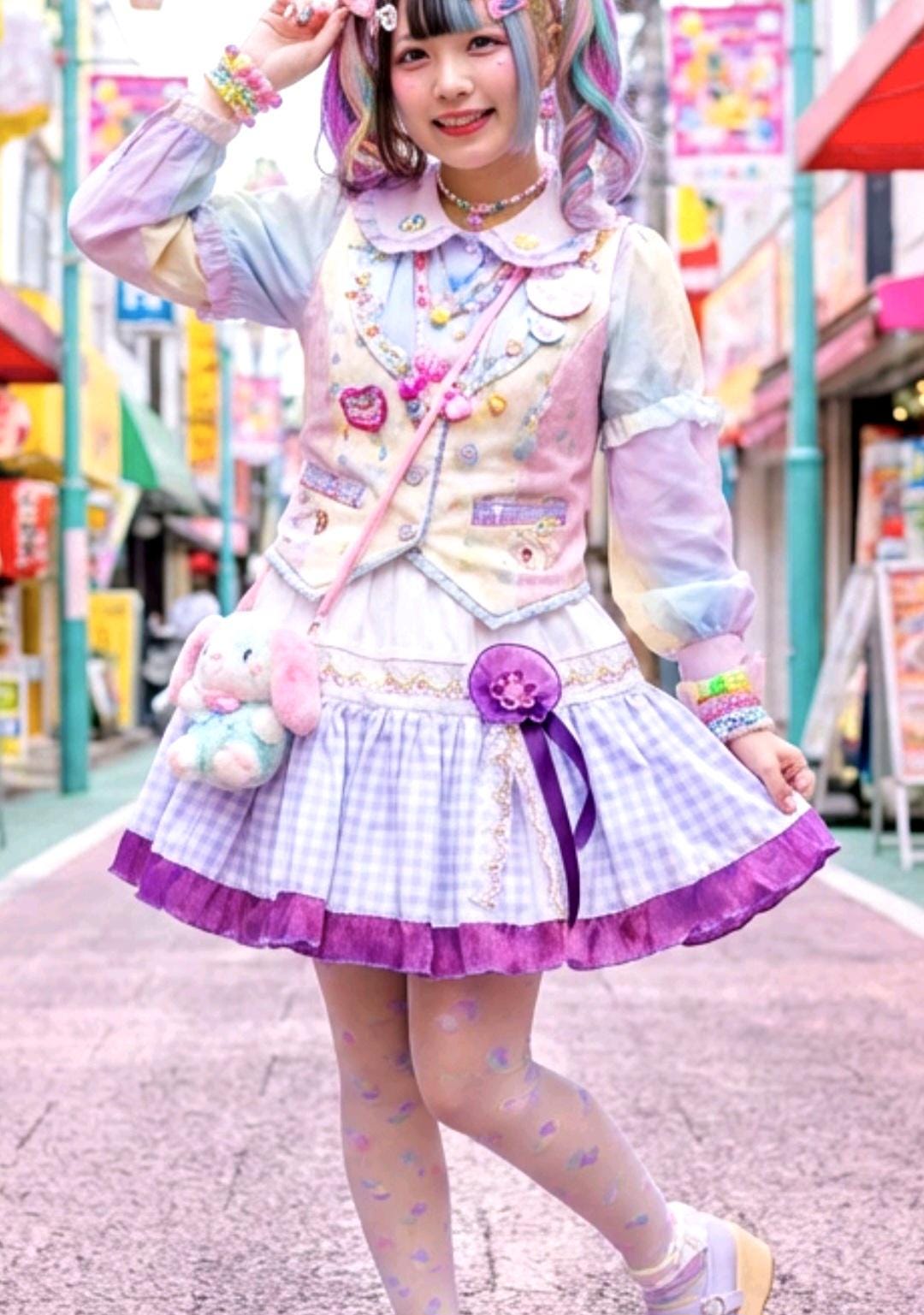 Purple White Gingham Lolita Cake Skirt - Y2K Maid Tutu Cissy Gothic Kei Size 8 - 12 (UK) - Oh My Gothness