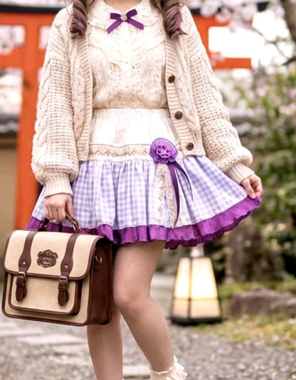 Purple White Gingham Lolita Cake Skirt - Y2K Maid Tutu Cissy Gothic Kei Size 8 - 12 (UK) - Oh My Gothness