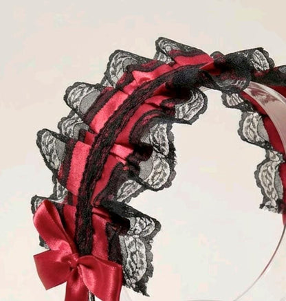 Red Black Lace Lolita Headpiece Head Band - Steampunk Maid Gothic Emo - Oh My Gothness