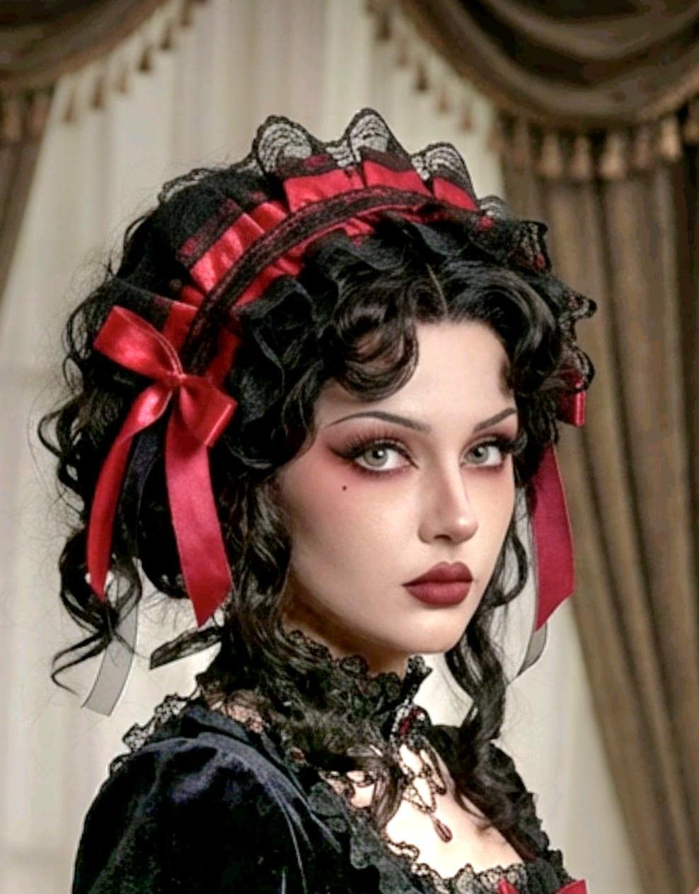 Red Black Lace Lolita Headpiece Head Band - Steampunk Maid Gothic Emo - Oh My Gothness