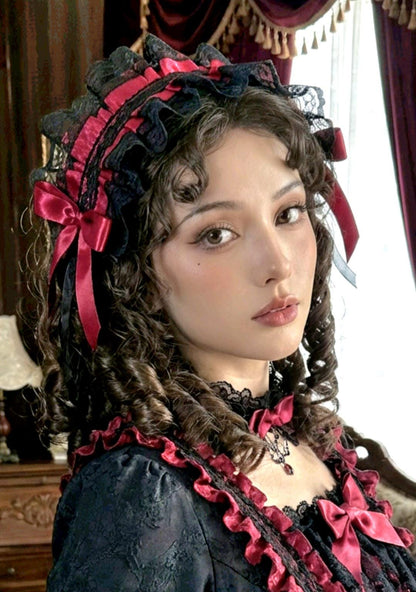 Red Black Lace Lolita Headpiece Head Band - Steampunk Maid Gothic Emo - Oh My Gothness