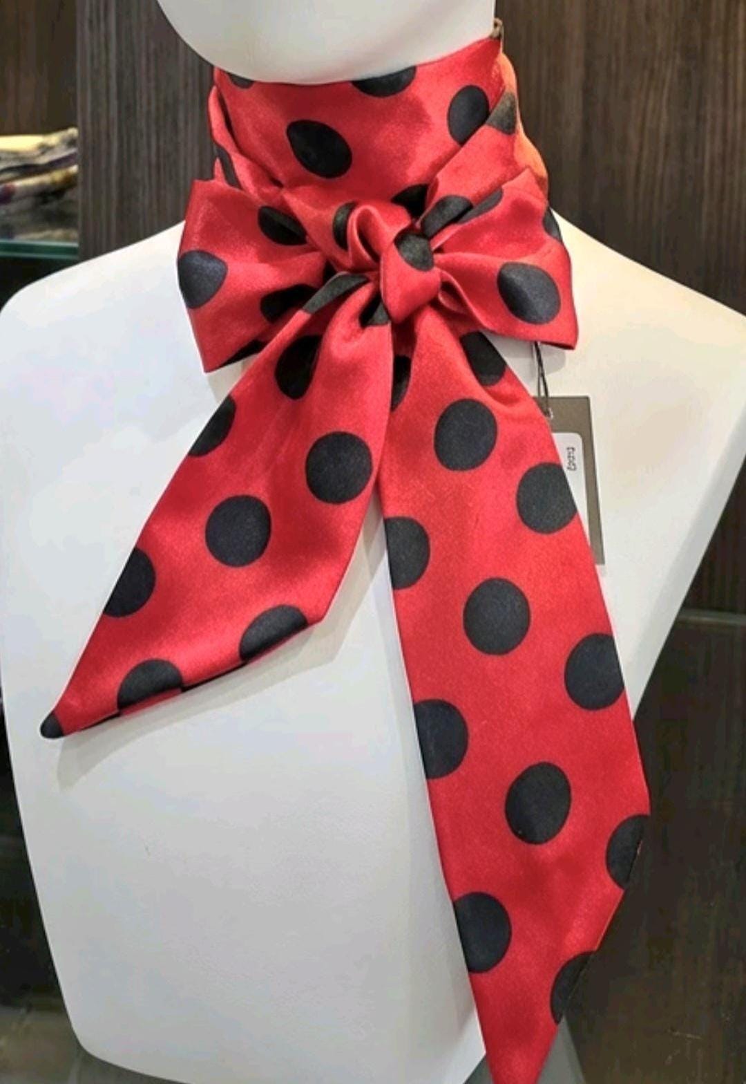 Red Black Polka Dot Satin Cravat Pussy Bow Tie - Steampunk, Victorian Costume, Gothic - Oh My Gothness