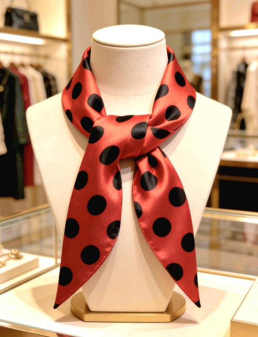 Red Black Polka Dot Satin Neckerchief Scarf - Unisex Wedding Races Ladies - Oh My Gothness