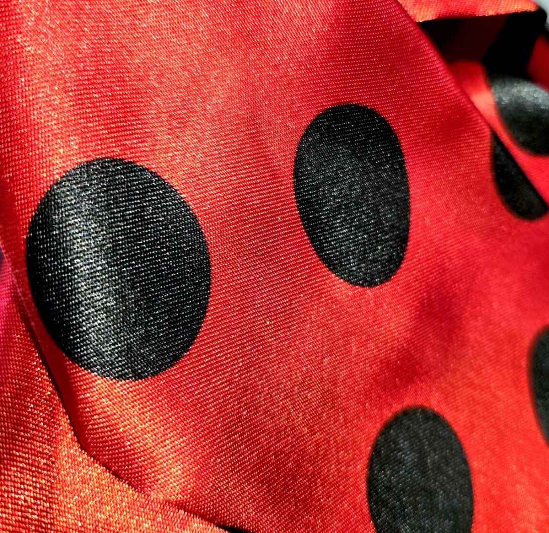 Red Black Polka Dot Satin Neckerchief Scarf - Unisex Wedding Races Ladies - Oh My Gothness