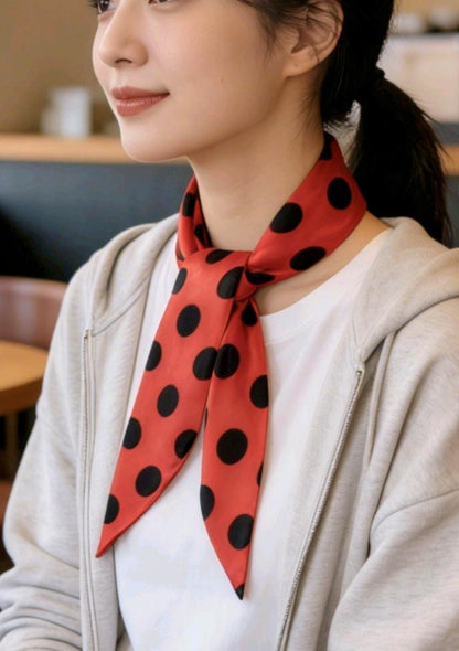Red Black Polka Dot Satin Neckerchief Scarf - Unisex Wedding Races Ladies - Oh My Gothness