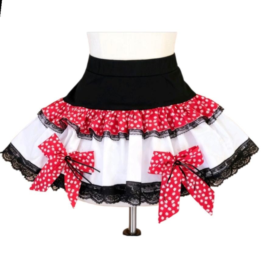 Red Black White Lolita Cake Skirt - Y2K Maid Gothic Kei, Size 10 - 14 Medium - Oh My Gothness