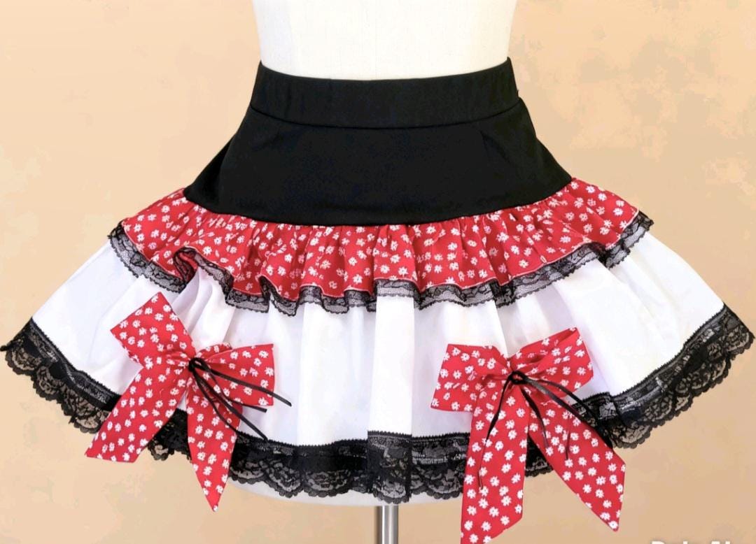 Red Black White Lolita Cake Skirt - Y2K Maid Gothic Kei, Size 10 - 14 Medium - Oh My Gothness