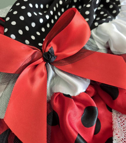 Red Black White Polka Dot Lolita Frilly Skirt - Y2K Maid Gothic Kei, Size 12 - 14 (UK) - Oh My Gothness