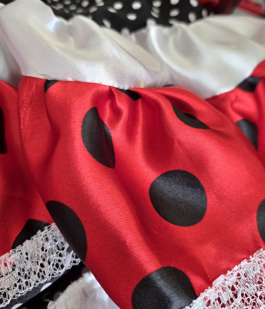 Red Black White Polka Dot Lolita Frilly Skirt - Y2K Maid Gothic Kei, Size 12 - 14 (UK) - Oh My Gothness