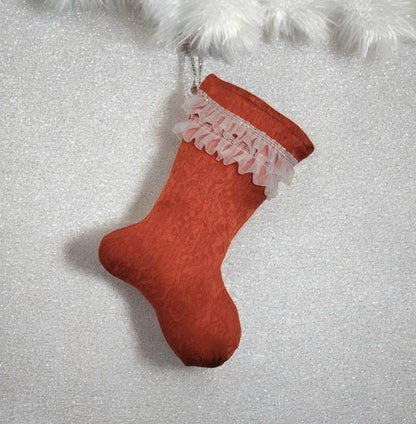 Red Jacquard Christmas Stocking with White Lace, 14 Inch - Oh My Gothness