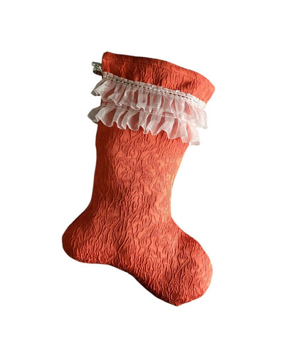 Red Jacquard Christmas Stocking with White Lace, 14 Inch - Oh My Gothness