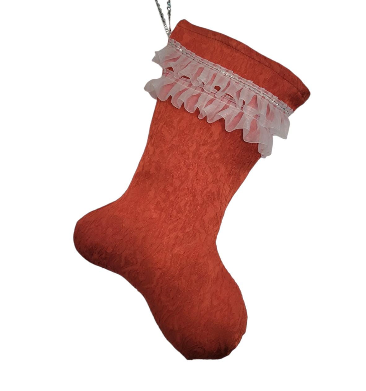 Red Jacquard Christmas Stocking with White Lace, 14 Inch - Oh My Gothness