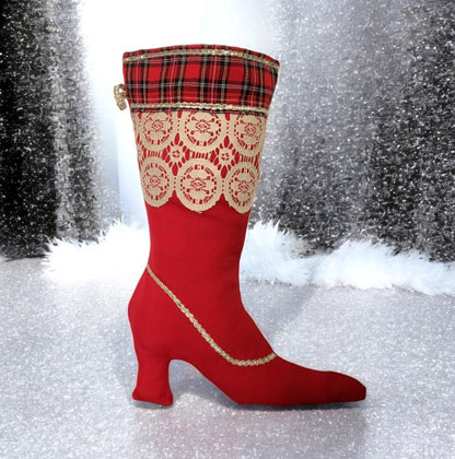 Red Stiletto Heel Christmas Stocking with Tartan & Lace - Oh My Gothness
